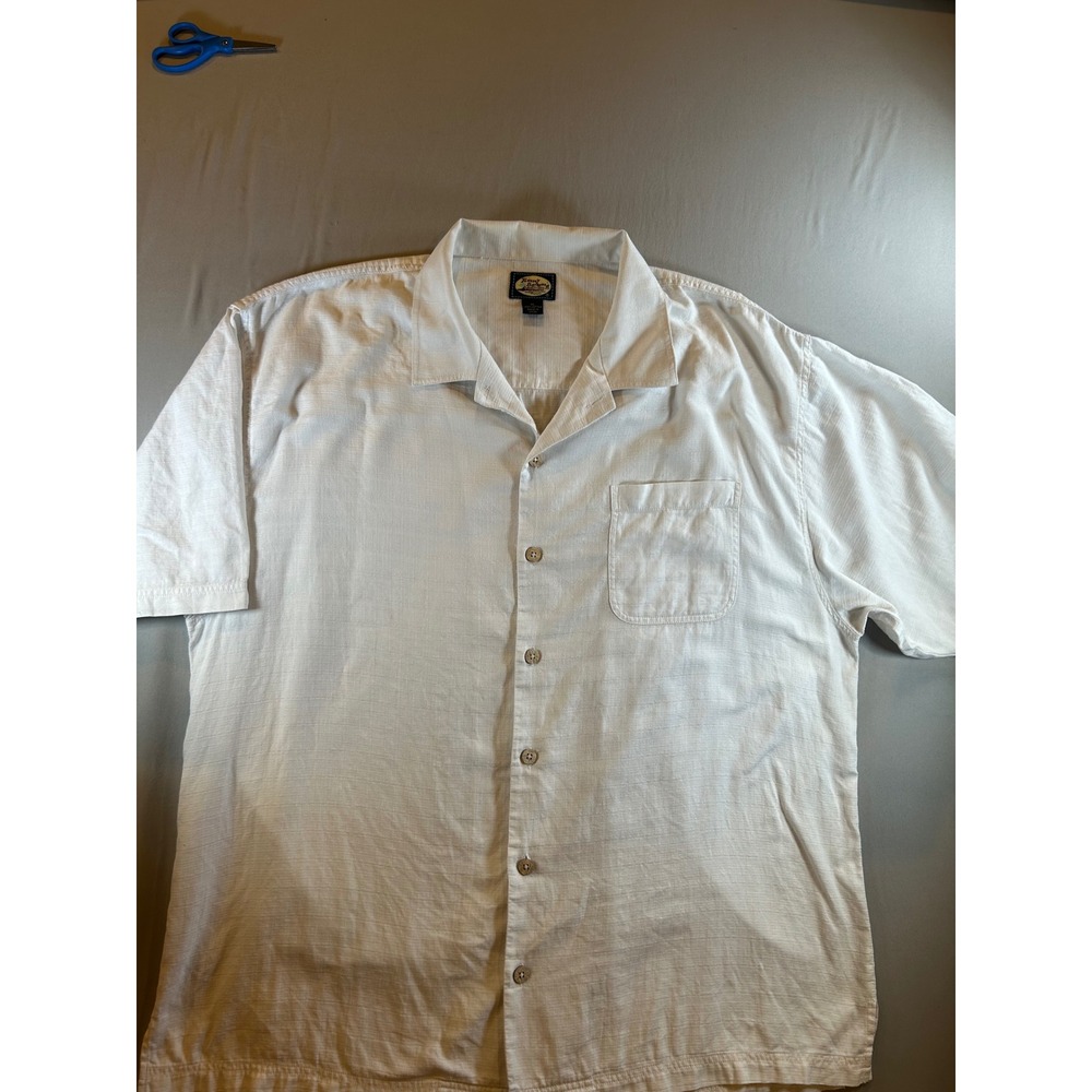 Tommy Bahama Mens XL White Cotton Slub Short Sleeve Button Down Camp Shirt